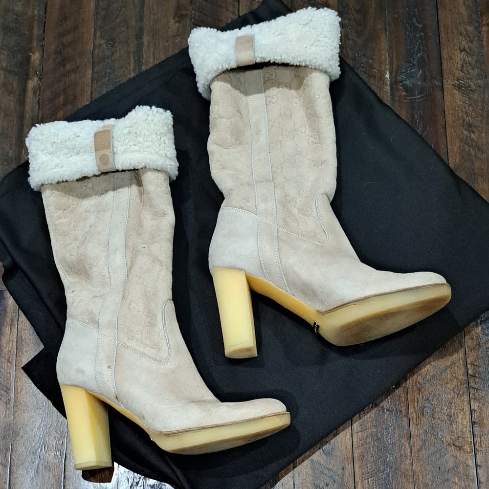 Beige Suede Gucci Boots